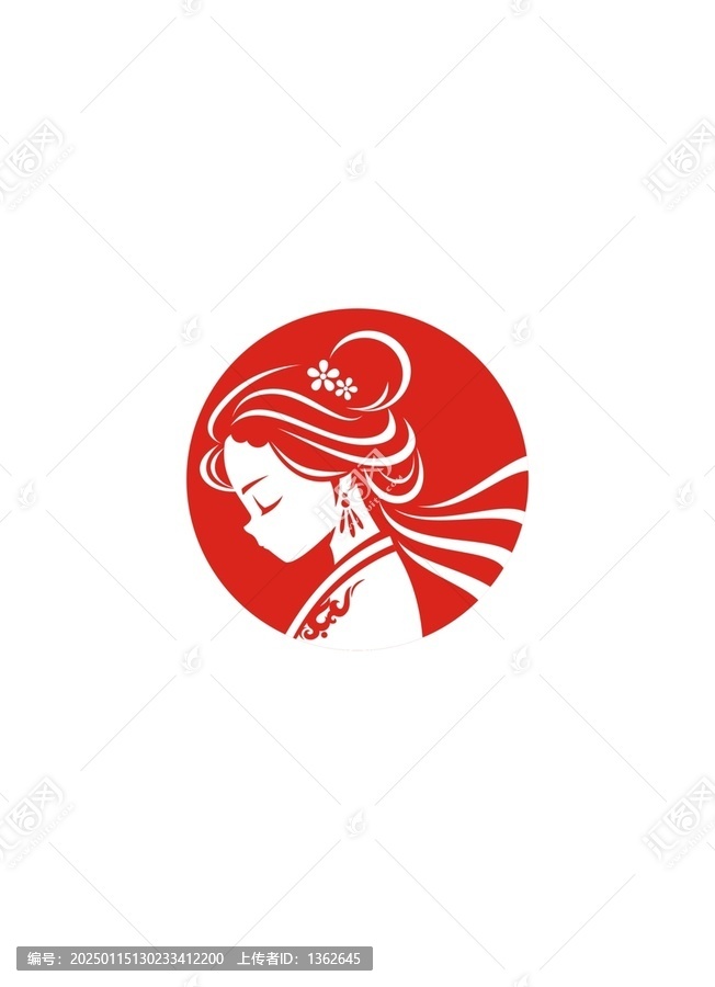 卡通古代美女頭像矢量圖