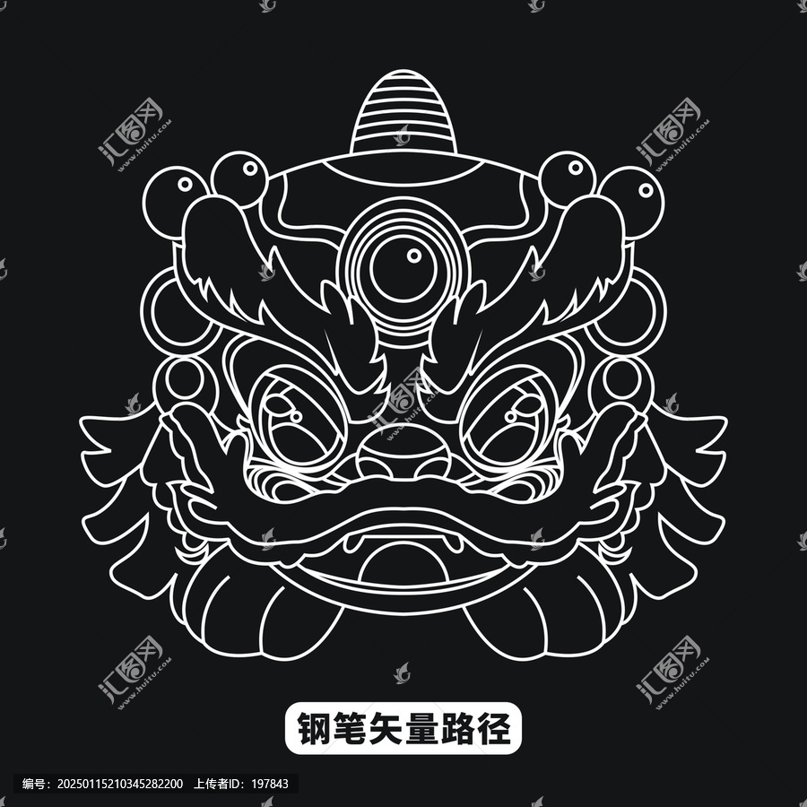 醒獅線稿矢量圖