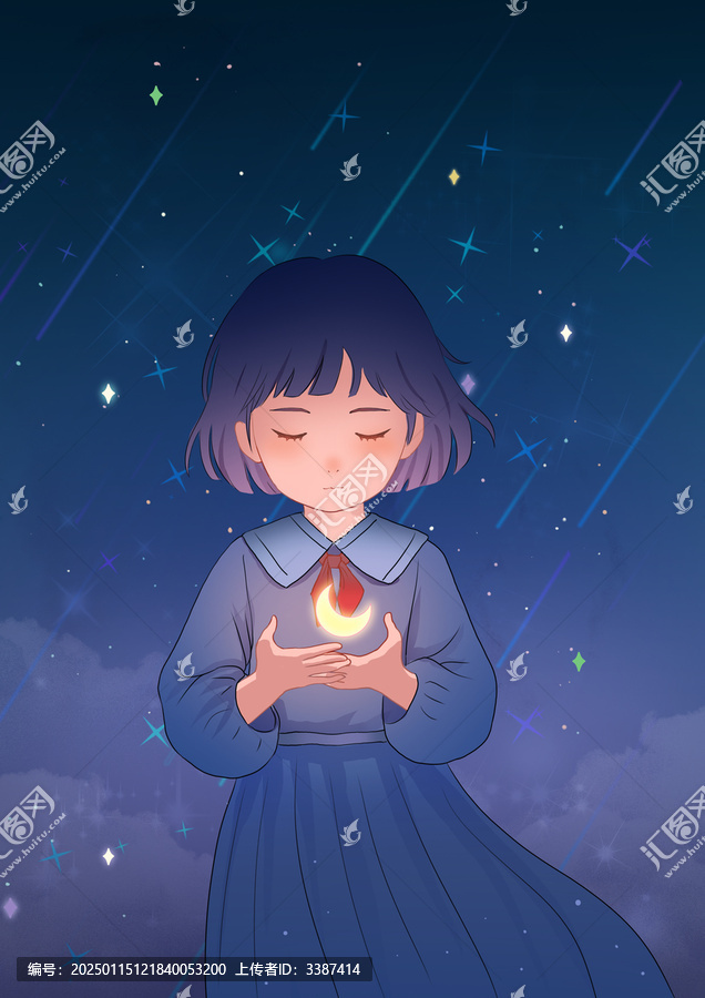 女孩手捧月亮唯美插畫(huà)