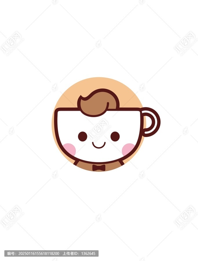 卡通可愛咖啡杯頭像矢量圖