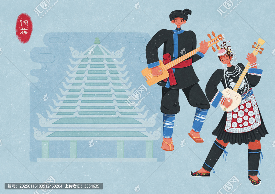 表演侗族琵琶的侗族男女