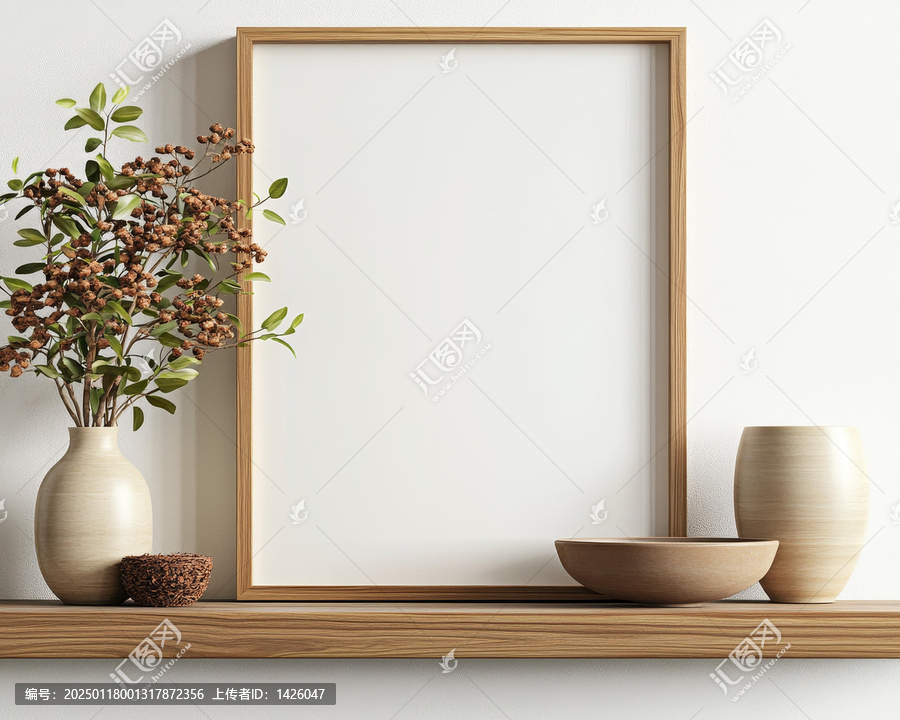 木質(zhì)擱架上空的畫(huà)框裝飾