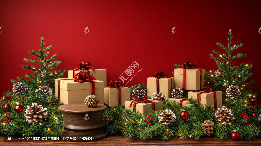 圣誕節(jié)禮物盒與樹木節(jié)日場景