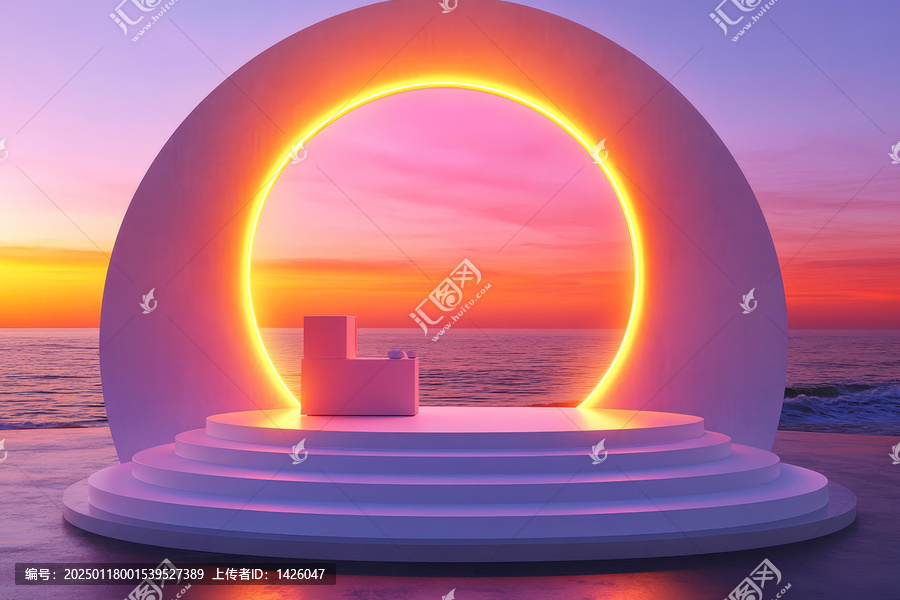 夢幻海邊舞臺日落設(shè)計