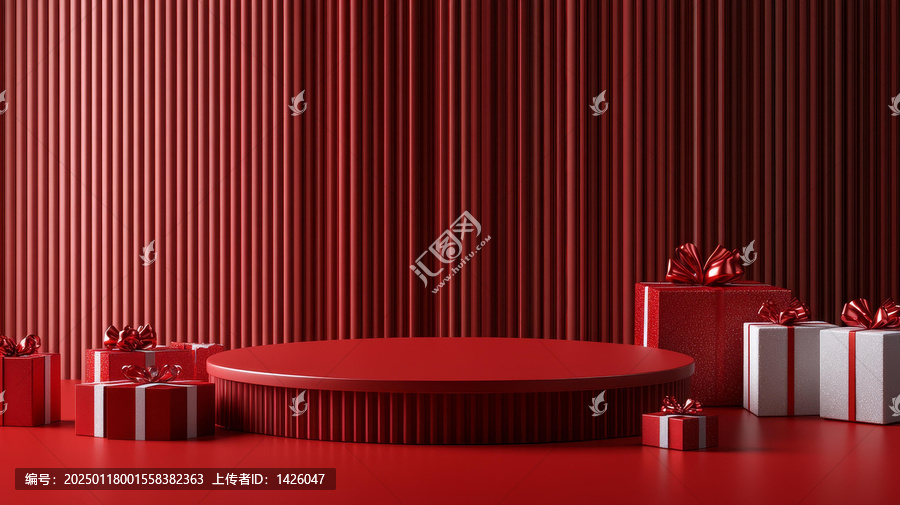 紅色禮品盒擺放的紅色展示臺