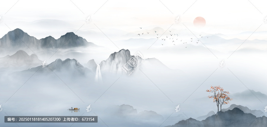 新中式山水背景墻