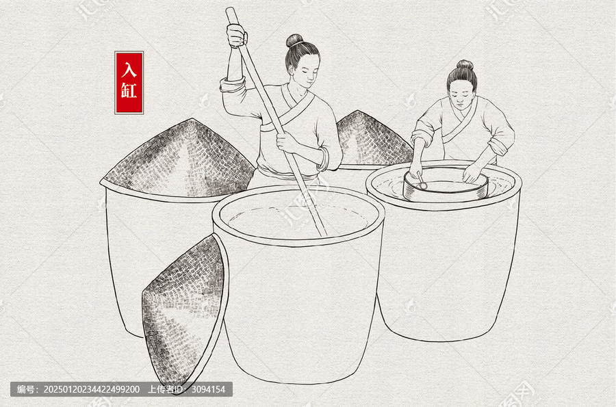 傳統(tǒng)醬油釀造入缸線稿