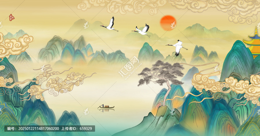新中式青綠山水畫