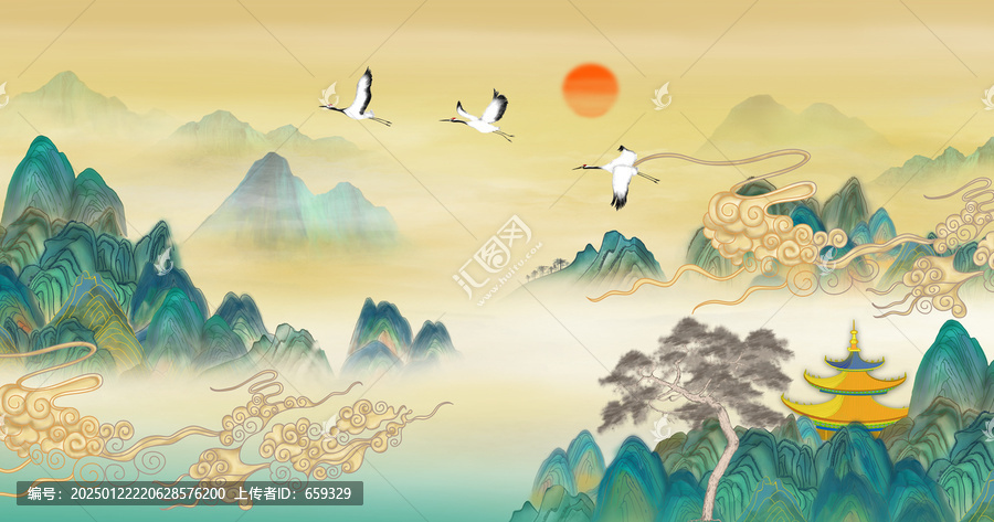 青綠國(guó)畫(huà)山水圖