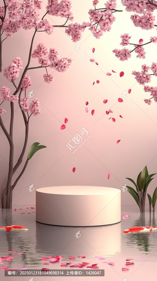 櫻花展臺(tái)與鯉魚(yú)背景圖