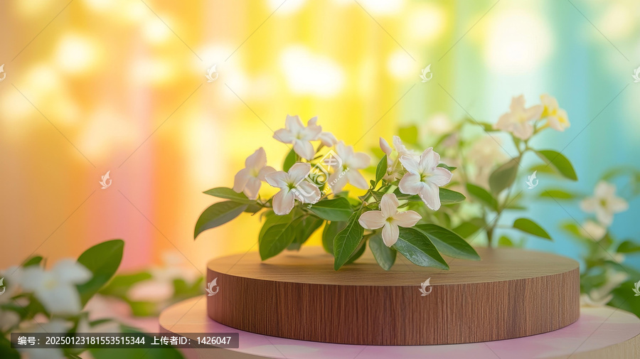 木質(zhì)展示臺上精致的白花
