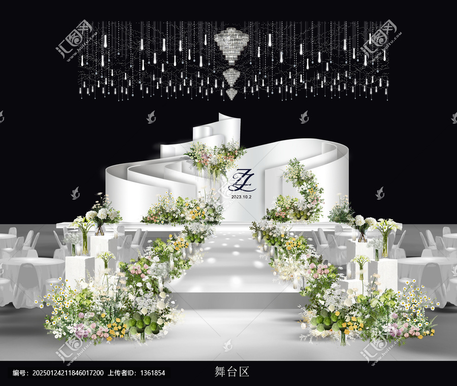 白色秀場風(fēng)婚禮舞臺區(qū)效果圖