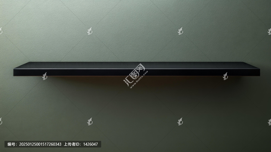 空置黑色擱板的綠色墻面展示效果圖