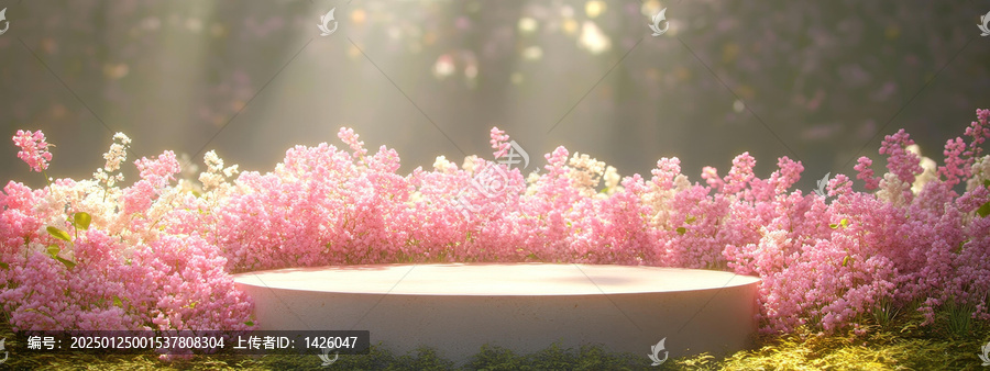 花朵環(huán)繞的圓形展示臺