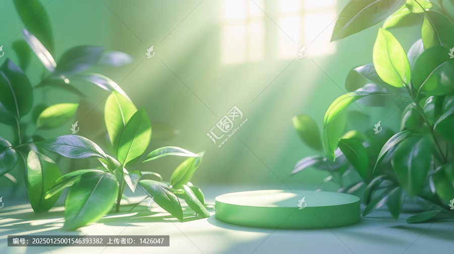 綠色植物產(chǎn)品展示臺插圖