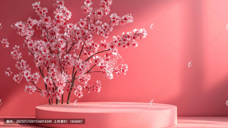 粉紅櫻花圓形展示臺背景圖