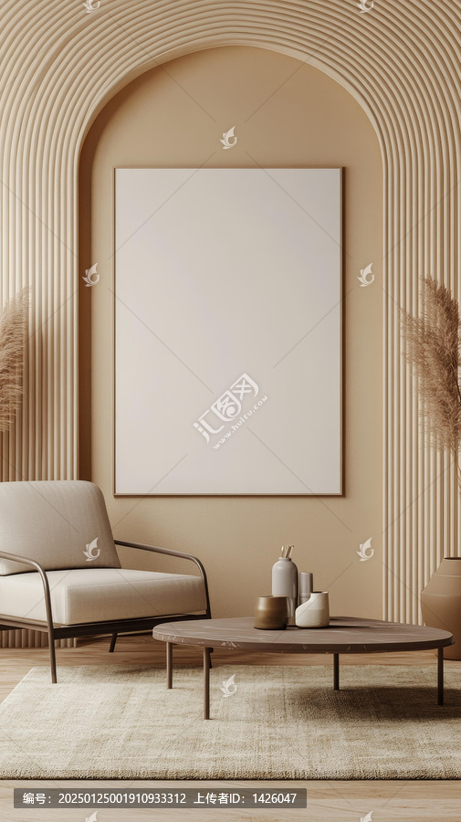 奶油色現(xiàn)代客廳留白場景