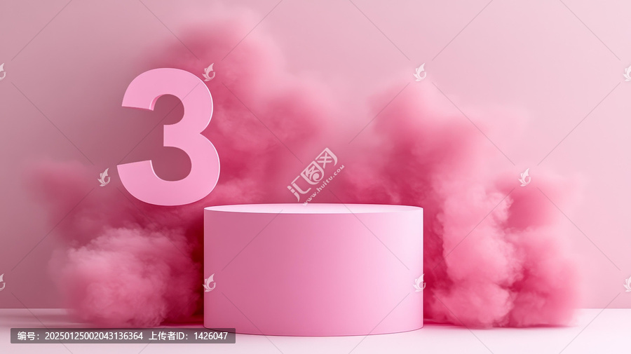 粉紅色極簡數(shù)字3產(chǎn)品展示臺