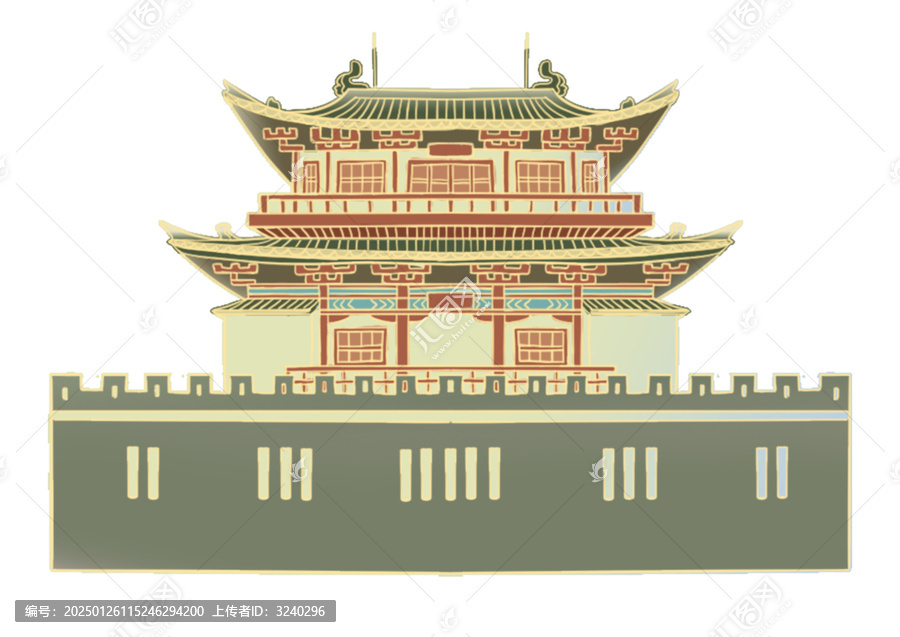 洛陽白馬寺手繪國潮插畫免摳素材