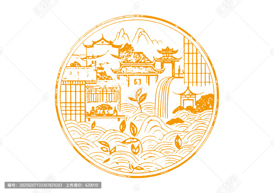 福鼎城市地標(biāo)古建筑插圖版畫素描底紋矢量圖