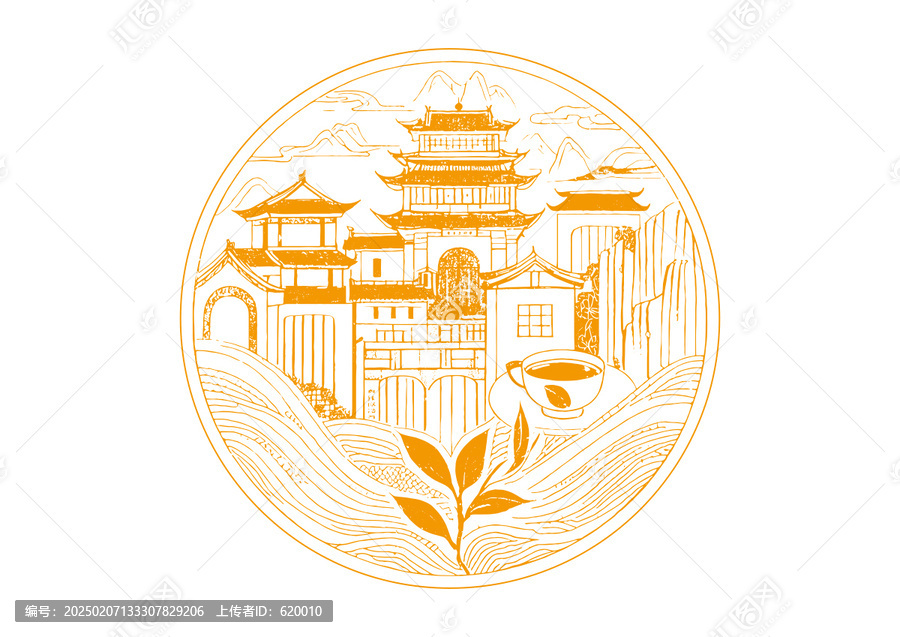 福鼎城市地標(biāo)古建筑插圖版畫素描底紋矢量圖