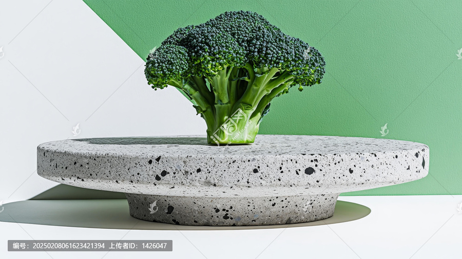 現(xiàn)代灰色石頭托盤上的西蘭花