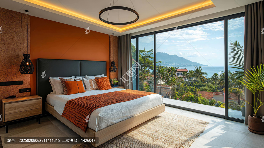 現(xiàn)代濱海主臥，全景海景