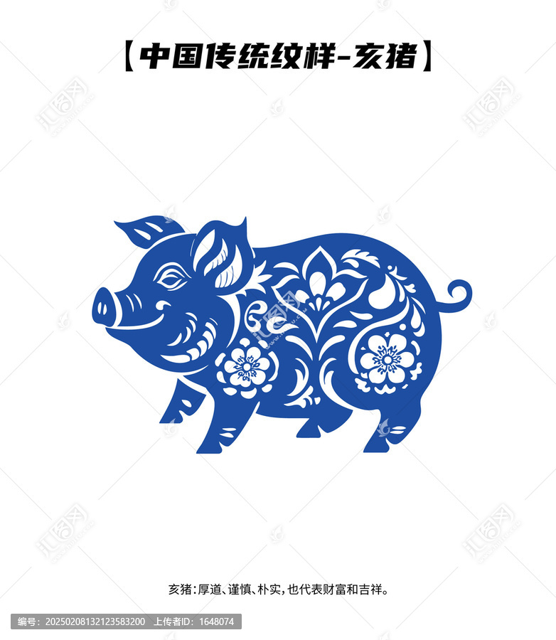 中式紋樣十二生肖亥豬矢量吉祥傳統(tǒng)豬年剪紙