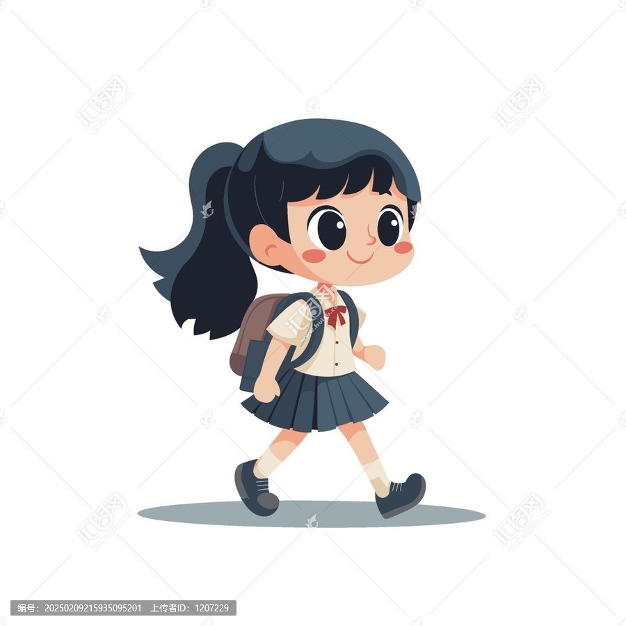 上學(xué)的卡通女孩