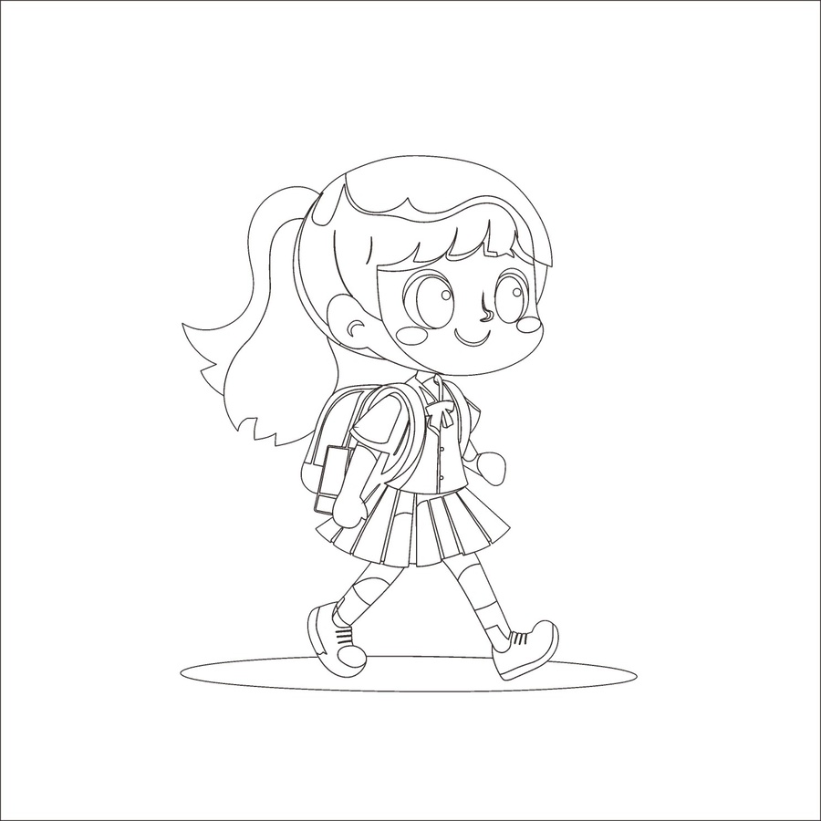 上學(xué)的卡通女孩