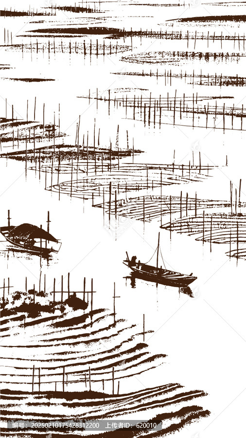 海上灘涂風(fēng)光插圖版畫素描底紋包裝矢量圖
