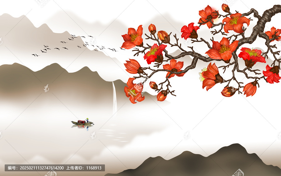 木棉花山水背景墻