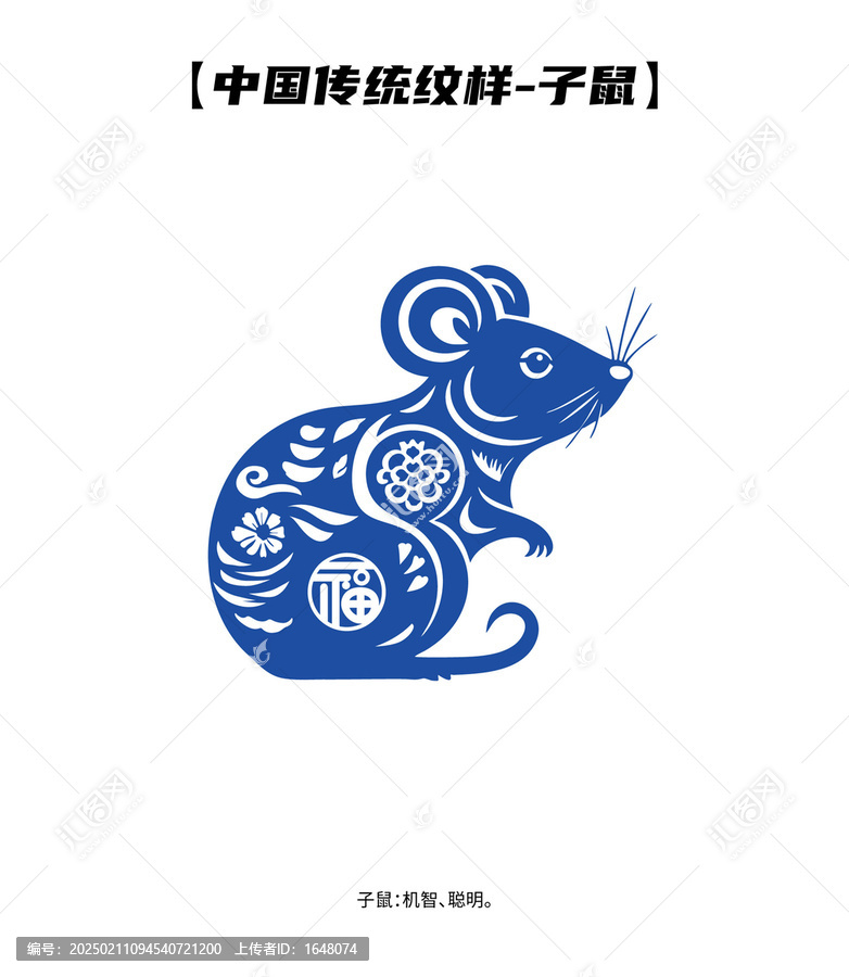 中式紋樣十二生肖子鼠矢量吉祥傳統(tǒng)鼠年剪紙
