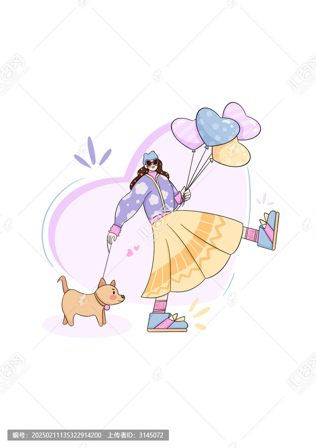 拿氣球的女孩扁平插畫
