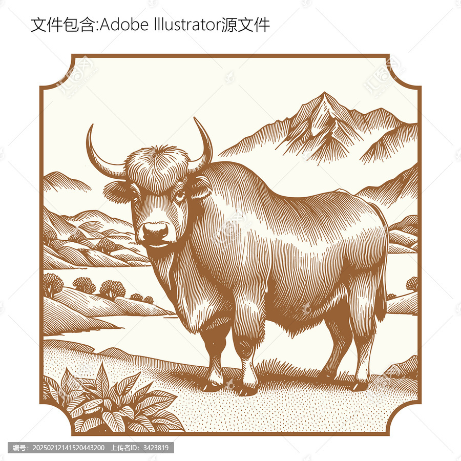 原創(chuàng)牦牛版畫插畫設(shè)計元素