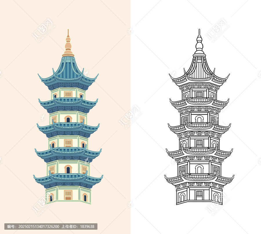溫州古建筑巽山塔線描
