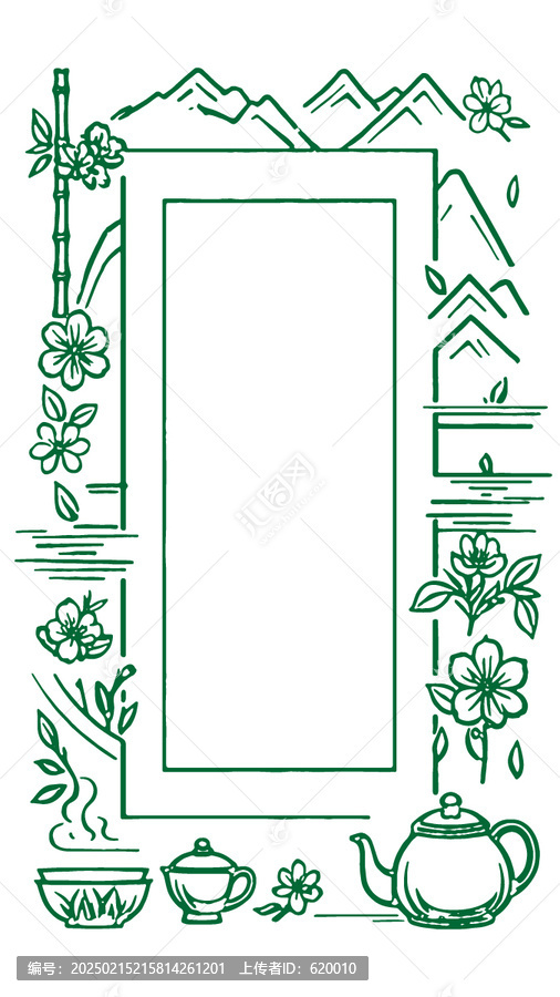 中國(guó)風(fēng)茶元素素描線(xiàn)稿包裝設(shè)計(jì)底紋矢量圖