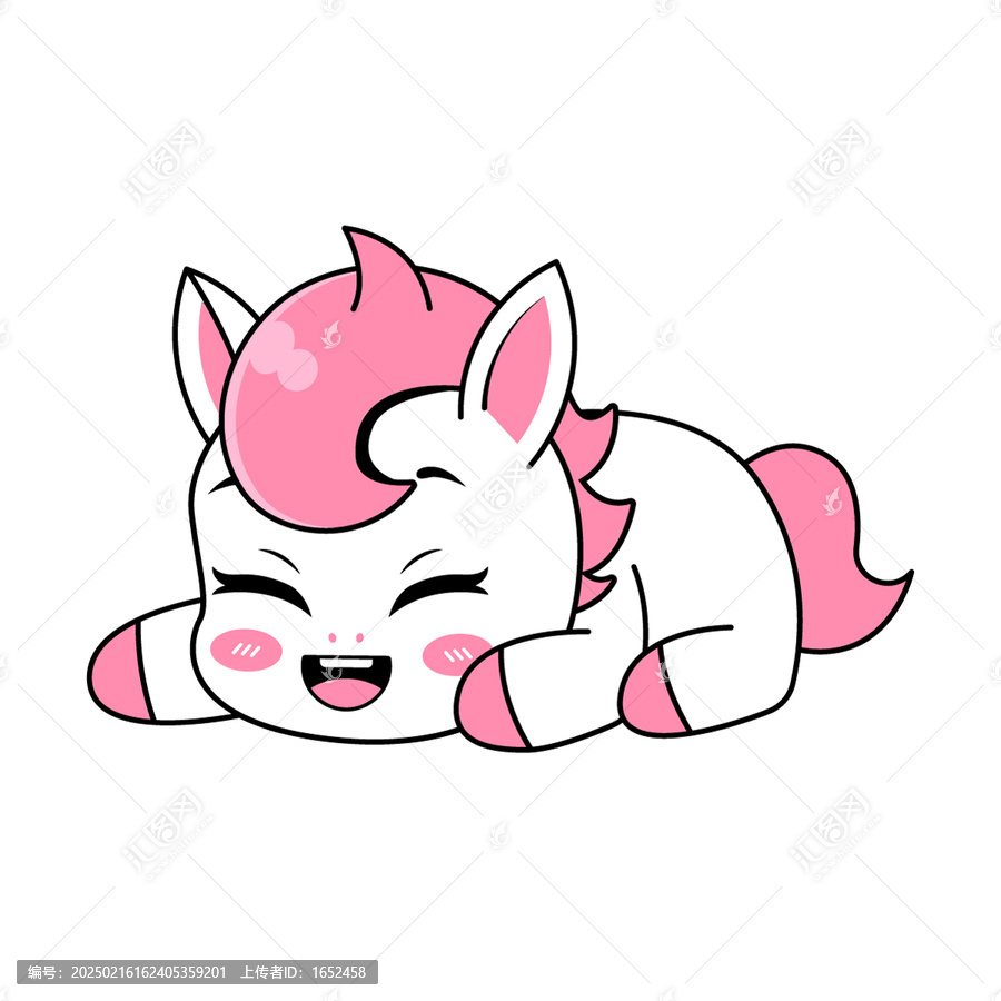 可愛卡通的趴著的小馬插畫