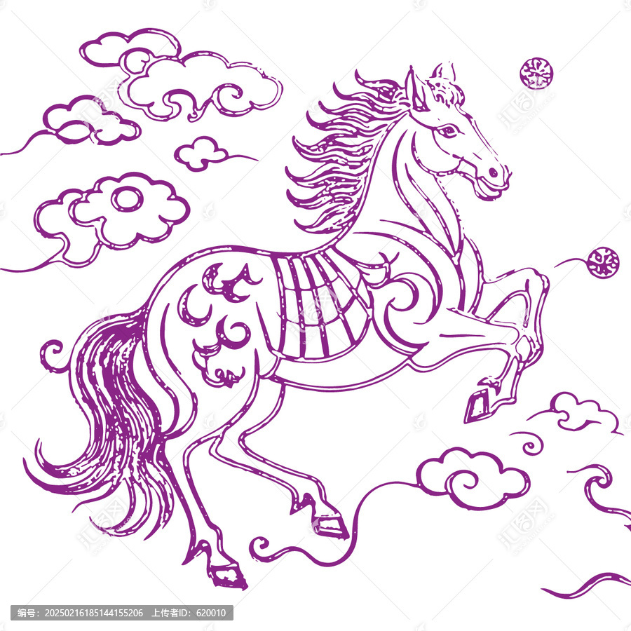 馬年生肖卡通素描線稿包裝設計底紋矢量圖
