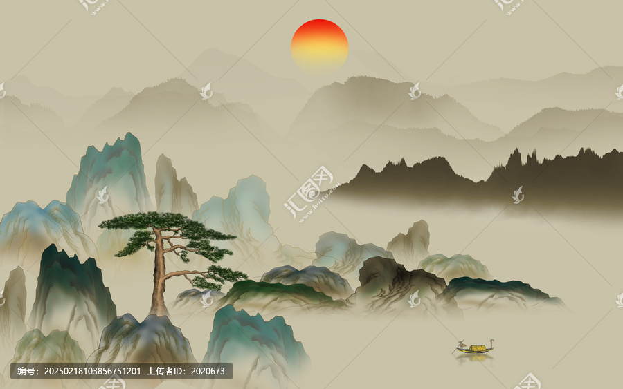 迎客松山水畫(huà)