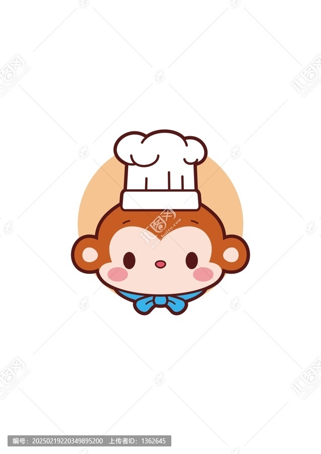 卡通可愛小猴廚師頭像矢量圖