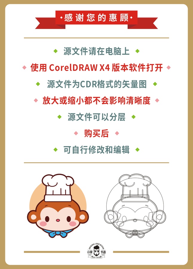 卡通可愛小猴廚師頭像矢量圖