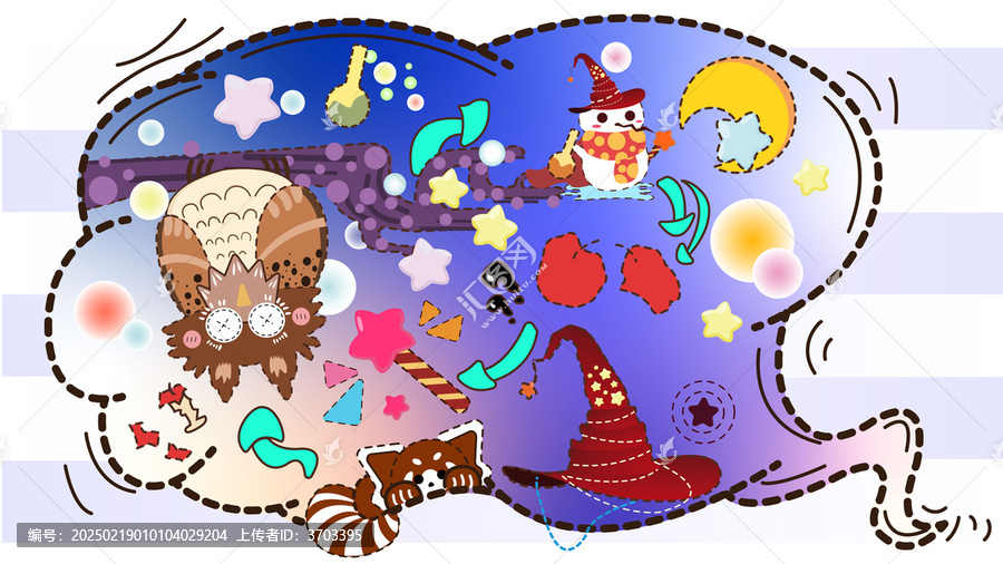 貓頭鷹魔法插畫卡通節(jié)日氛圍扁平風圣誕氣氛