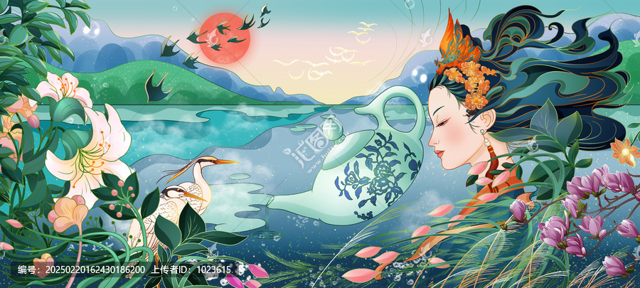 春姑娘唯美茶包裝素材插畫