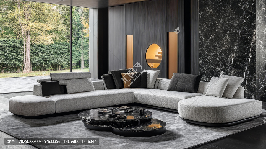 現(xiàn)代灰色組合沙發(fā)套組，奢華現(xiàn)代客廳