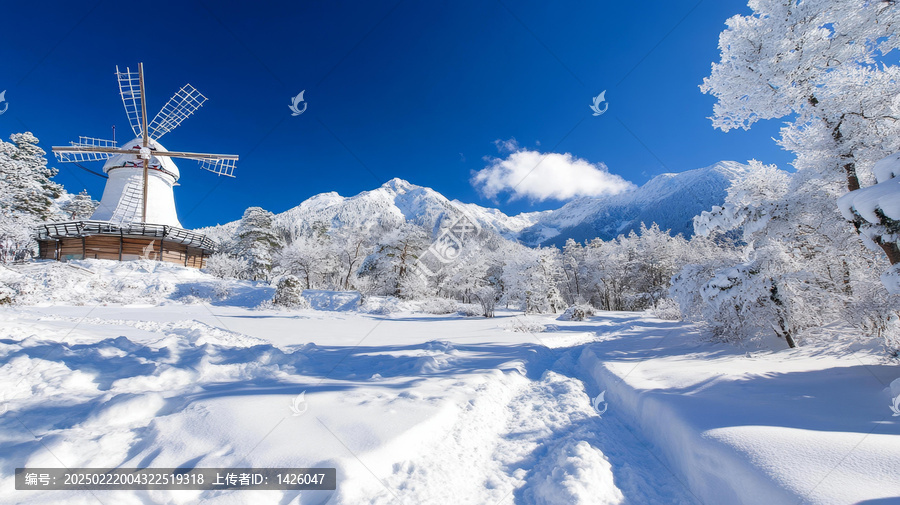 雪山風(fēng)車冬日美景
