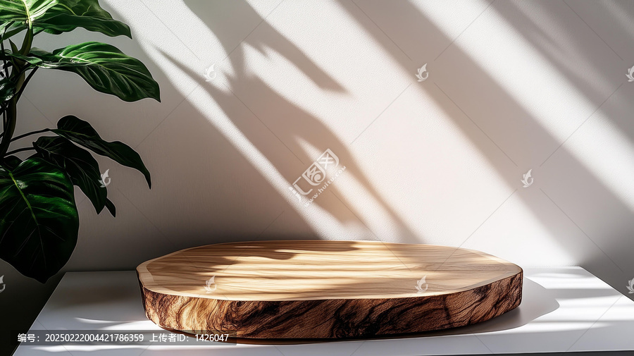 自然光下的木質(zhì)展示臺(tái)