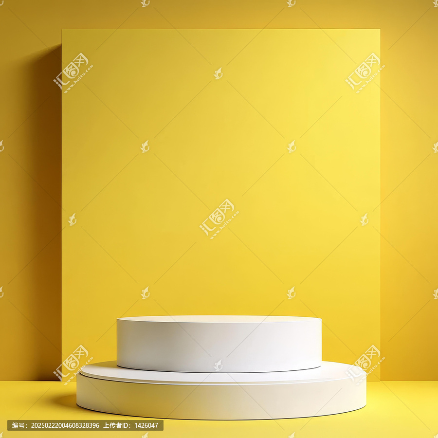 黃色背景上的白色產(chǎn)品展示臺