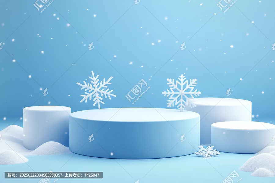 藍(lán)色冰雪圣誕展示臺(tái)