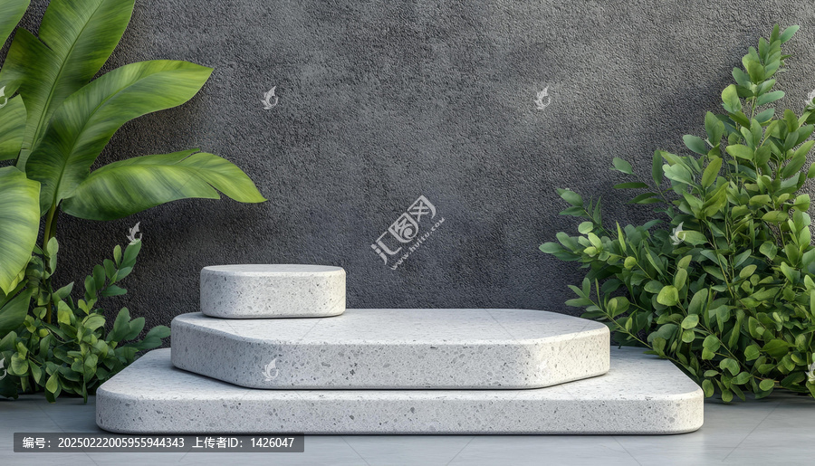 現(xiàn)代簡約水泥展示臺搭配綠色植物